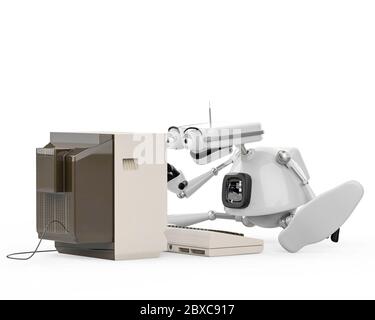 vintage robot in a white background. This bot will put some fun in yours creations, 3d illustration Stock Photo