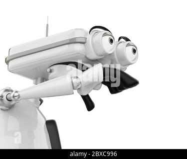 vintage robot is on the skate in a white background. This bot will put some fun in yours creations, 3d illustration Stock Photo