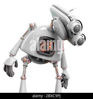 retired old robot in a white bacground. This robot in clipping path is very useful for graphic design creations, 3d illustration Stock Photo