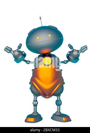 mini bot in a white bacground. This robot in clipping path is very useful for graphic design creations, 3d illustration Stock Photo