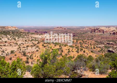 Mesa and Butte landscape and US route 191 in Arches National Park, Moab, Utah, USA. Stock Photo