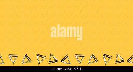 Triangle Yellow doodle border, triangles on yellow background, seamless vector repeat pattern paper, scrapbooking, wallpaper Stock Vector