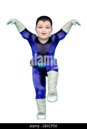 super baby doing a karate pose in white background. This baby in clipping path is very useful for graphic design creations, 3d illustration Stock Photo