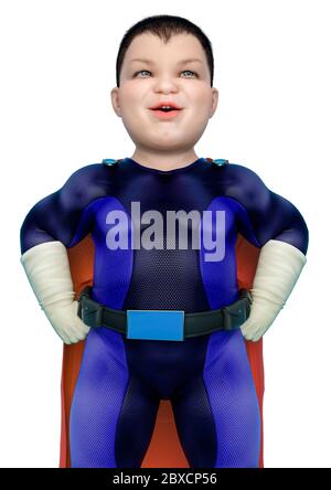 ssuper baby doing a power pose in white background. This baby in clipping path is very useful for graphic design creations, 3d illustration Stock Photo