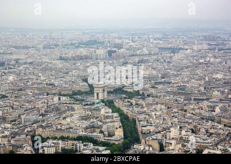 The amazing view of Paris from the top of the Eiffel Tower. Stock Photo