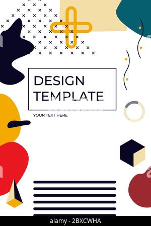 Cover template memphis closeup vertical with space for text. Geometric trendy art element and abstract different shape background. Great for magazine, pattern cover poster, banner. Vector illustration Stock Vector