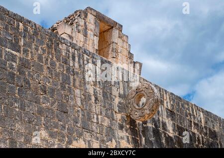 A ballcourt ring in the Mayan archaeological site of Chichen Itza, Yucatan Peninsula, Mexico. Stock Photo