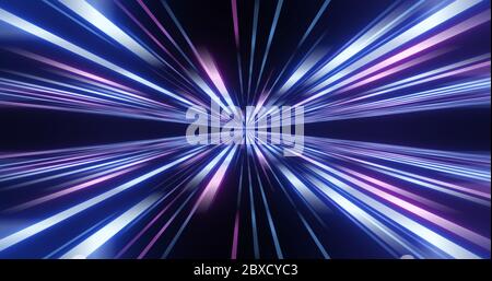 Abstract image of high speed. Pink blue lines composition. Abstract glow neon lines and stripes. Abstract background with flying neon glowing stripes. Stock Photo