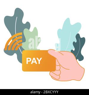Contactless, cashless payment buying illustration. Digital disruption, social distancing, new normal concept prevention and protection for reopening a Stock Vector