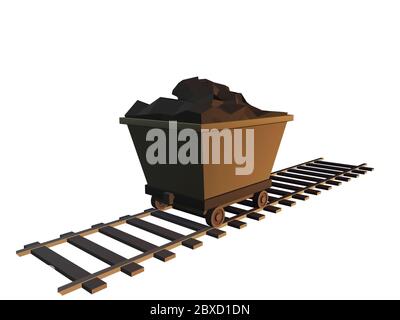 Coal trolley on rails in the mine. 3d illustration, 3d render Stock Photo
