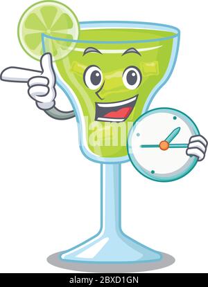 mascot design style of margarita cocktail standing with holding a clock Stock Vector