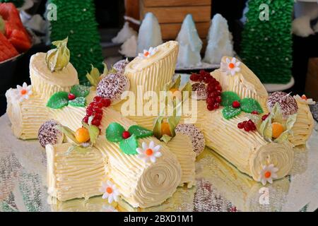 yule log cake for the christmas special Stock Photo