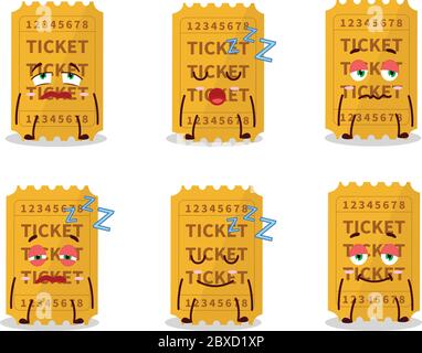 Cartoon character of ticket with sleepy expression Stock Vector