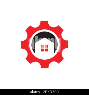 home cog machine adjustable wrench logo vector Stock Vector