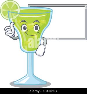 Margarita cocktail cartoon design with Thumbs up finger bring a white board Stock Vector