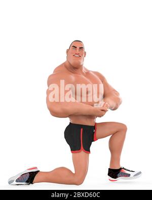 muscle man cartoon in an white background will put some creative sensor in yours creations, 3d illustration Stock Photo