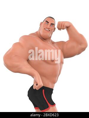 muscle man cartoon in an white background will put some creative sensor in yours creations, 3d illustration Stock Photo