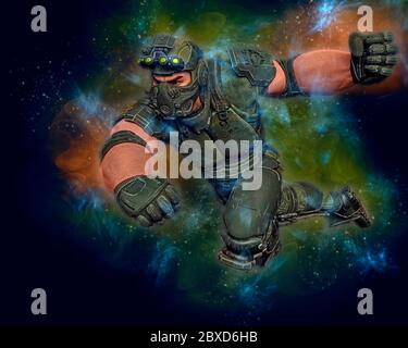 tactical army man cartoon in white background. This guy will put some fun in yours creations, 3d illustrations Stock Photo