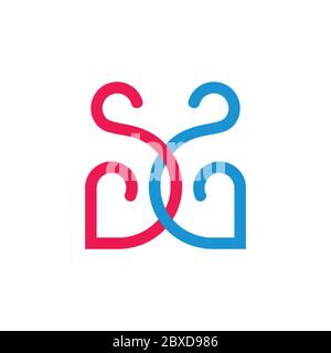 letters ss linked curves line loop design logo Stock Vector