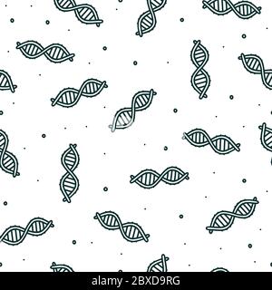 Seamless pattern with genetic topic. Hand drawn DNA molecule in doodle style. Vector illustration for prints and designs Stock Vector