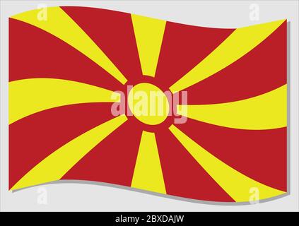 Waving flag of Macedonia vector graphic. Waving Macedonian flag illustration. Macedonia country flag wavin in the wind is a symbol of freedom and inde Stock Vector