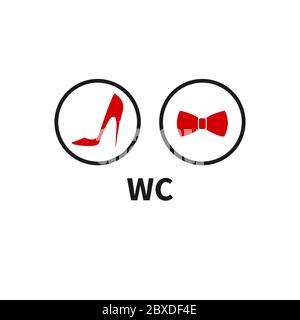 Unique icons for toilet, restroom, wc. Womens high heeled shoes and mens bow tie. Vector illustration. Stock Vector