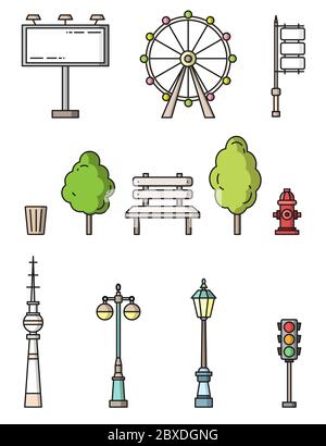 city elements flat style colorful vector icons Stock Vector