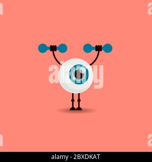 Eye lifting dumbbells. Good vision concept, eye health color icon. Vector illustration Stock Vector