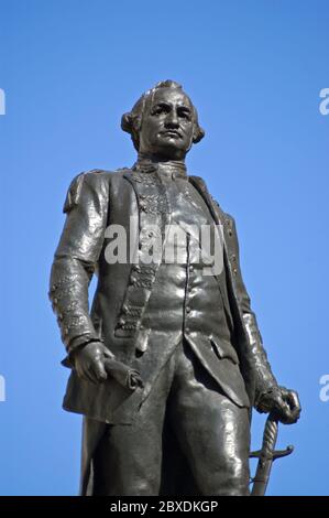 Historic statue of the British Hero Clive of India. Major-General Robert Clive (1725-1774) led the British occupation of India. The monument is outsid Stock Photo