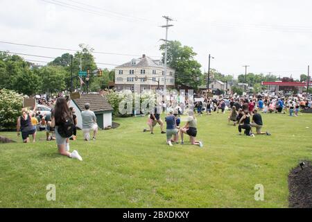 06 June 2020 - Newtown, Pennsylvania, USA - BLM, Black Lives Matter protest, protest after the murder of George Floyd in Minneapolis. Stock Photo