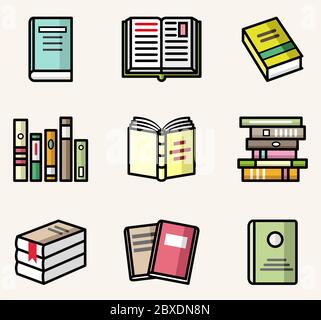 Bbooks' icons. Vector flat style colorful isolated illustrations set Stock Vector