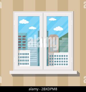 House wall with window,cartoon vector illustration Stock Vector