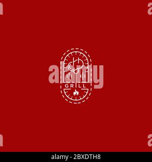 Grilled Meat Minimal Logo Design Template Vector Stock Vector