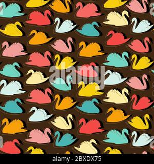 Seamless pattern with geometric silhouette of swans. Stock Vector