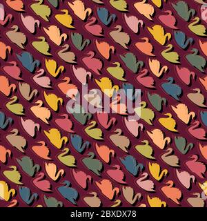 Seamless pattern with geometric silhouette of swans. Stock Vector