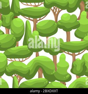 Seamless pattern of green trees, crown of layers, computer game trees. Stock Vector