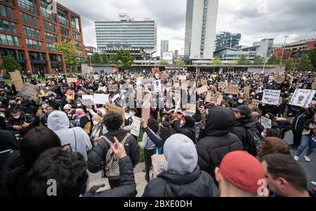 Manchester, UK. 06th June, 2020. Protesters march through the streets during the demonstration.Thousands of people attend the most recent 'Black Lives Matter' protest in Manchester's city centre following the death of George Floyd in the USA. Credit: SOPA Images Limited/Alamy Live News Stock Photo