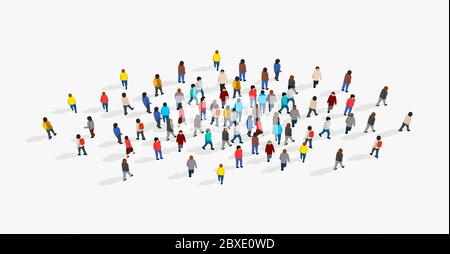 Large and diverse group of people gathered together in the shape of circle. Top view. Vector illustration Stock Vector