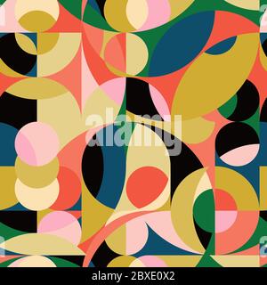 Seamless pattern in geometric pop style 70s. Abstract colorful background. Triangular and round elements, simple shapes. Stock Vector