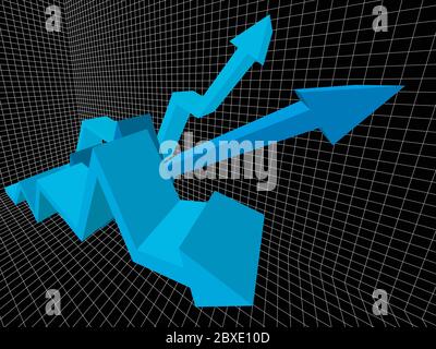 three fast rising geometric arrows in abstract business diagram with chart in the background Stock Vector