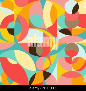 Seamless pattern in geometric pop style 70s. Abstract colorful background. Triangular and round elements, simple shapes. Stock Vector