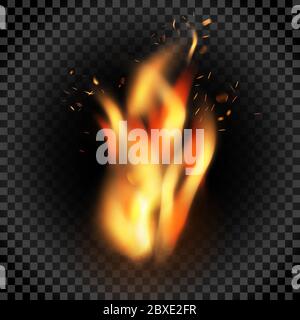 Flame of fire with sparks on a black background Stock Vector