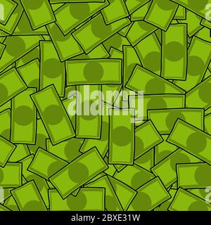 Seamless pattern of green dollar bills. Mountain of money in the style of pop art, comic style. green 100 dollar bill. Stock Vector