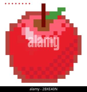 Minimalistic pixel graphic symbol of Apple. Art vector object isolated. Game 8 bit style. Stock Vector