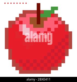 Minimalistic pixel graphic symbol of Apple. Art vector object isolated. Game 8 bit style. Stock Vector