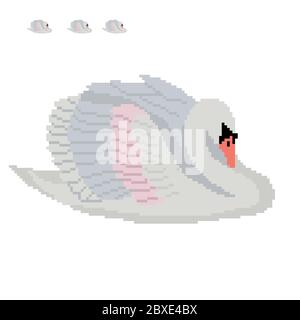 Minimalistic pixel graphic symbol of swan. Pixel Art vector object isolated. Game 8 bit style. Stock Vector