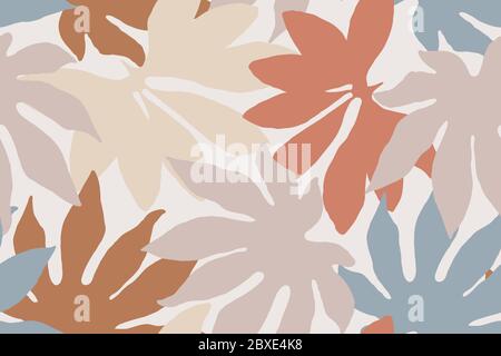 brown seamless pattern of autumn flowers with tropical leaves. Stock Vector