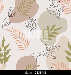 Delicate, pale seamless pattern with abstract geometric elements and plants. Beautiful print for bedding. Stock Vector