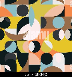 Seamless pattern in geometric pop style 70s. Abstract colorful background. Triangular and round elements, simple shapes. Stock Vector