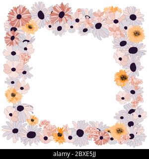 Daisy flower vector background. Border frame template. Vintage frame of daisies, great design for any purposes. Stock Vector
